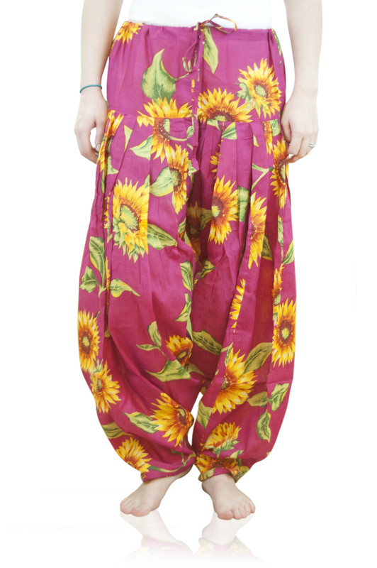 Indian Clothing Women's Full Length Patiala Dancer Pants Sunflower Print, with Scarf åäÌÝÌÕ Fuschia Front