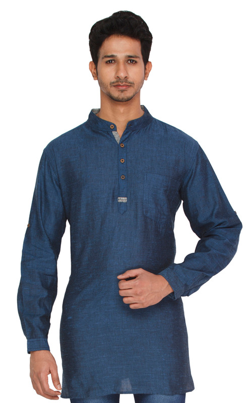 Download Shatranj Men's Kurta Tunic Banded Collar Long Single ...