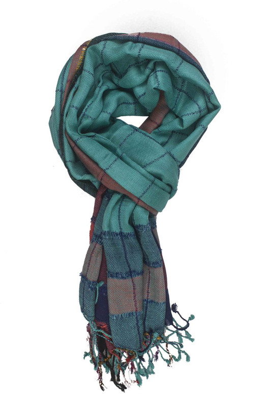In-Sattva Colors - Stripes and Squares Multi Colored Scarf Stole - Teal