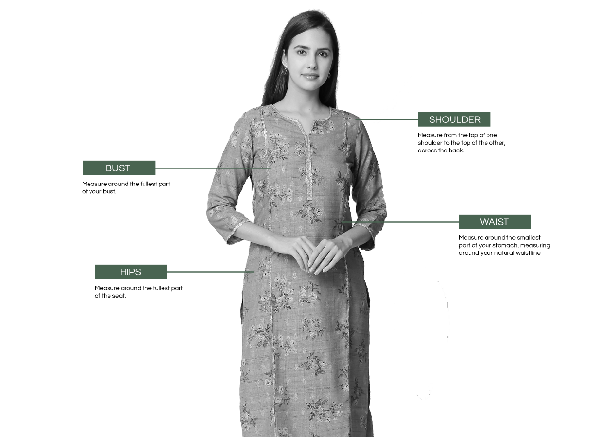 Kurti Size Chart - From XS to XXXXL Measurement Chart