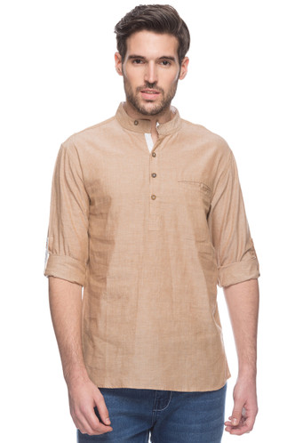Shatranj Men's Indian Short Kurta Tunic Banded Collar Textured Shirt ...