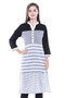 Women's Indian Kurta Tunic - Three-Tone Stripe Print - Front | In-Sattva