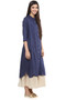 Long Shirt Kurta Tunic Dress Women's Pure Cotton Solid Navy Blue - Side| In-Sattva