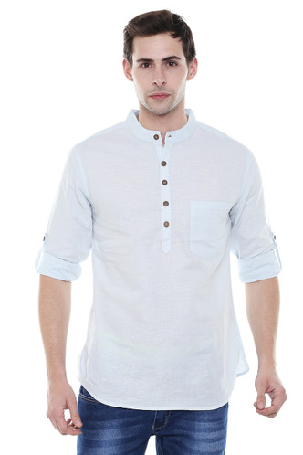 Men's Cotton Kurta Tunic : Henley Style with Rolled-up sleeves | In-Sattva