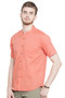 Short Sleeves Button Down Men's Shirt with Banded Collar - Front | In-Sattva