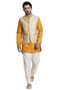 Classic Indian Men's Kurta Tunic: Mustard Color - Full Display | In-Sattva