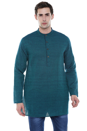 Men's Kurta Tunic - French Water Blue Pure Cotton Fabric | In-Sattva