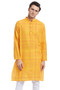 Indian Men's Kurta Tunic: Yellow with Checkered Print - Front | In-Sattva