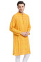 Indian Men's Kurta Tunic: Yellow with Checkered Print - Side | In-Sattva