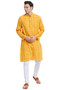 Indian Men's Kurta Tunic: Yellow with Checkered Print - Full Display | In-Sattva