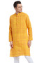 Indian Men's Kurta Tunic: Yellow with Checkered Print - Side | In-Sattva