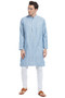 Men's Kurta Tunic: Light Blue with Vintage Style Texture - Full Display | In-Sattva