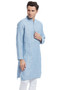 Men's Kurta Tunic: Light Blue with Vintage Style Texture -Side | In-Sattva