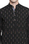 Men's Indian Long Kurta Tunic : Black with Ikkat Print - Garment details | In-Sattva