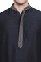 Men's Indian Kurta Tunic : Black with Embroidered Collar - Garment details | In-Sattva