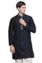 Men's Indian Kurta Tunic : Black with Embroidered Collar - Front | In-Sattva