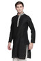 Men's Indian Banded Collar and Embroidered Placket Kurta Tunic: Royal Black - Side view| In-Sattva