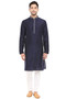 Men's Enriching Navy Blue Classic Band Collar Indian Kurta Tunic with Embroidered Placket Full Display | In-Sattva