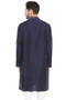 Men's Enriching Navy Blue Classic Band Collar Indian Kurta Tunic with Embroidered Placket Back view | In-Sattva