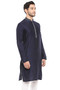 Men's Enriching Navy Blue Classic Band Collar Indian Kurta Tunic with Embroidered Placket Side view | In-Sattva