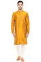 Men's Classic Band Collar, Embroidered Indian Kurta Tunic : Lovely Placket Mustard - Full View