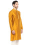 Men's Classic Band Collar, Embroidered Indian Kurta Tunic : Lovely Placket Mustard - Right Side View