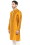 Men's Classic Band Collar, Embroidered Indian Kurta Tunic : Lovely Placket Mustard -  Left Side View