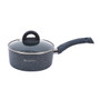 Granite Forged Non-Stick and PFOA-Free Aluminum Indian Cooking Lentil and Curry Pan with Lid,Gray, Side view with lid