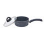 Granite Forged Non-Stick and PFOA-Free Aluminum Indian Cooking Lentil and Curry Pan with Lid,Gray, Side view with lid