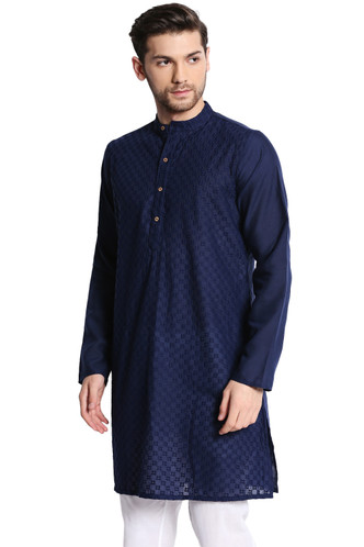 Men's Indian Kurta Tunic : Mandarin Collar with Embroidery | In-Sattva