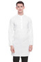 Men's  Indian Traditional Embroidered Mandarin collar Kurta Tunic: All Over White Oval | Front view | In-Sattva