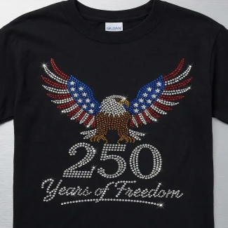 250 Eagle Rhinestone Transfer on Black T-shirt