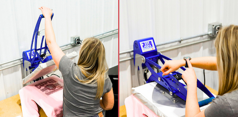 Heat pressing a rhinestone transfer at 335 degrees for 10 to 15 seconds