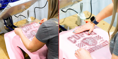 Positioning a rhinestone transfer on a garment before heat pressing
