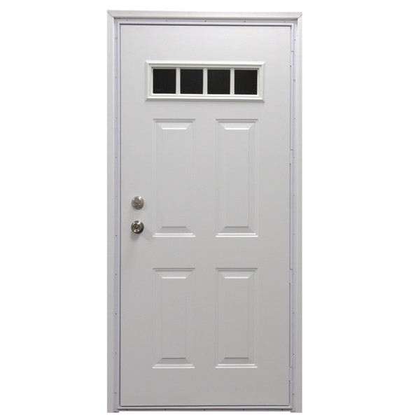 32" x 78" 6-Panel Outswing Steel Door - 4-Lite Window
