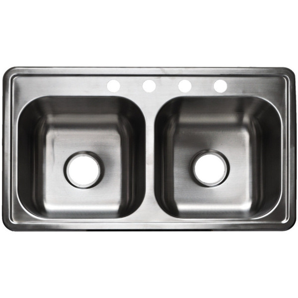 33" x 19" Stainless Steel Double Bowl Sink