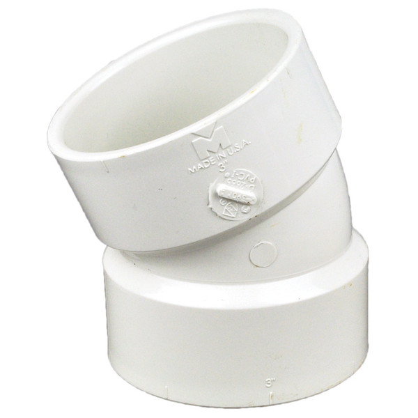 PVC 22-1/2 Degree Elbow - 3" Hub x 3" Hub
