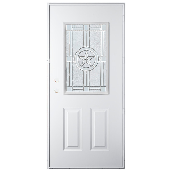 34" x 76" 6-Panel Outswing Steel Door - Decorative Star Window