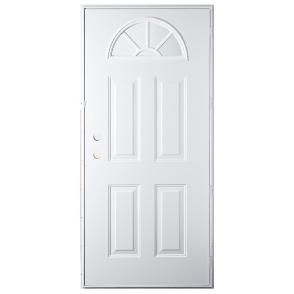 32" x 74" 6-Panel Outswing Steel Door - Sunburst Window