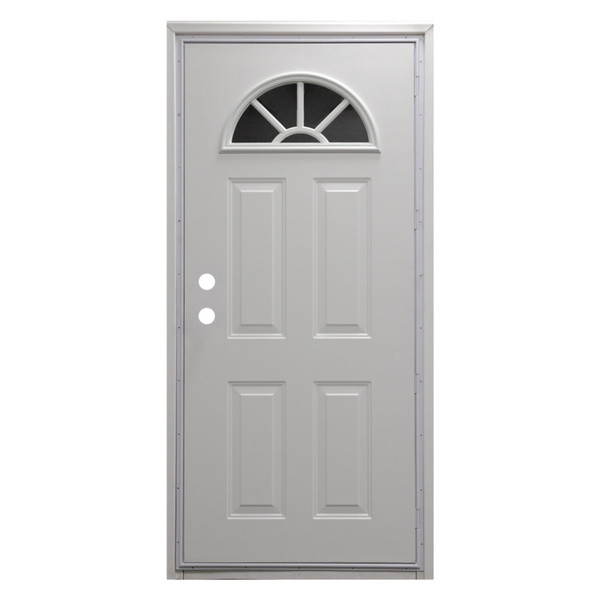 32" x 74" 6-Panel Outswing Steel Door - Sunburst Window