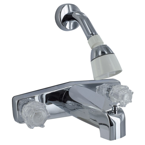 2-Knob Tub and Shower Combo Faucet with Pop-Up Diverter - 8" - Plastic Stem and Bonnet - Plastic Underbody