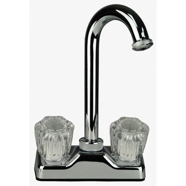 2-Knob Bathroom Sink Faucet - 4" Center - Plastic Underbody - 8" Gooseneck Spout