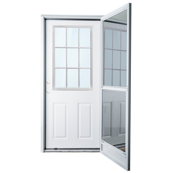 34" x 80" 6-Panel Fiberglass Combo Door - 9-Lite Window