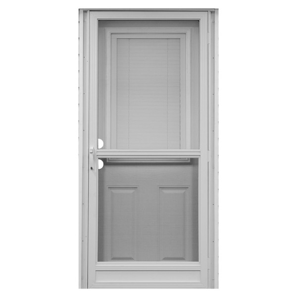 34" x 80" 6-Panel Fiberglass Combo Door - Mini-Blind Window - Conventional Storm Door