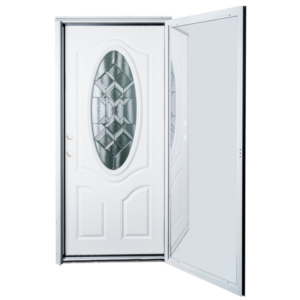 36" x 76" 6-Panel Fiberglass Combo Door - 3/4 Oval Window