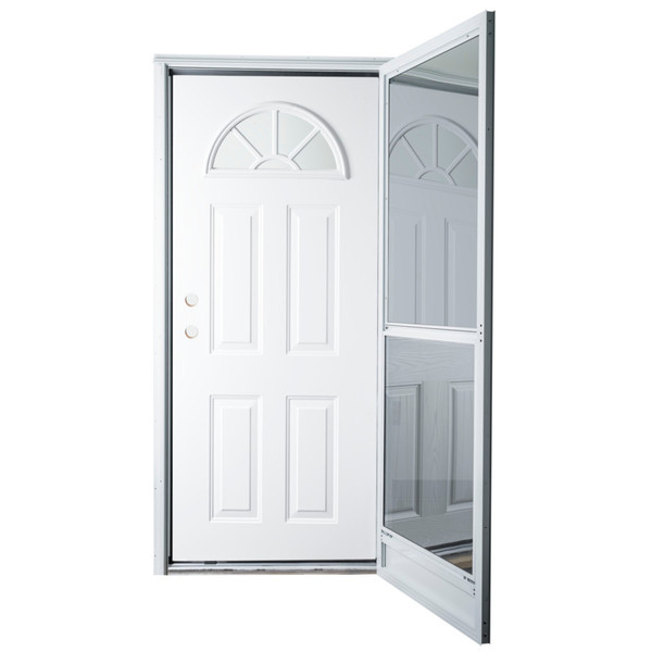 34" x 80" 6-Panel Fiberglass Combo Door - Sunburst Window