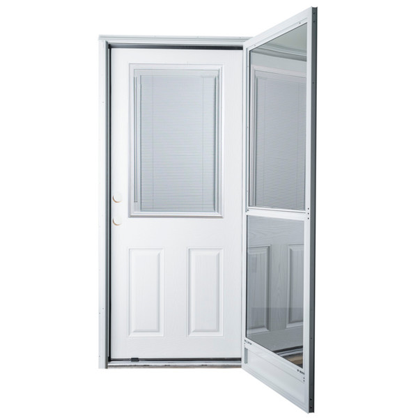 34" x 76" 6-Panel Fiberglass Combo Door - Mini-blind Window