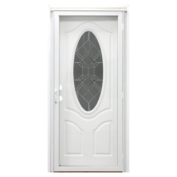 34" x 76" 6-Panel Fiberglass Combo Door - Oval Window - Full View Storm Door