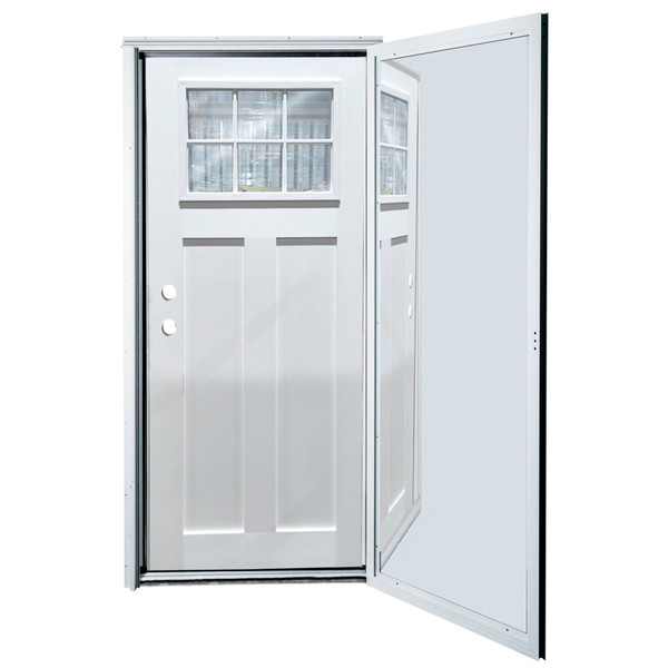 34" x 76" 6-Panel Fiberglass Combo Door - 6-Lite Window