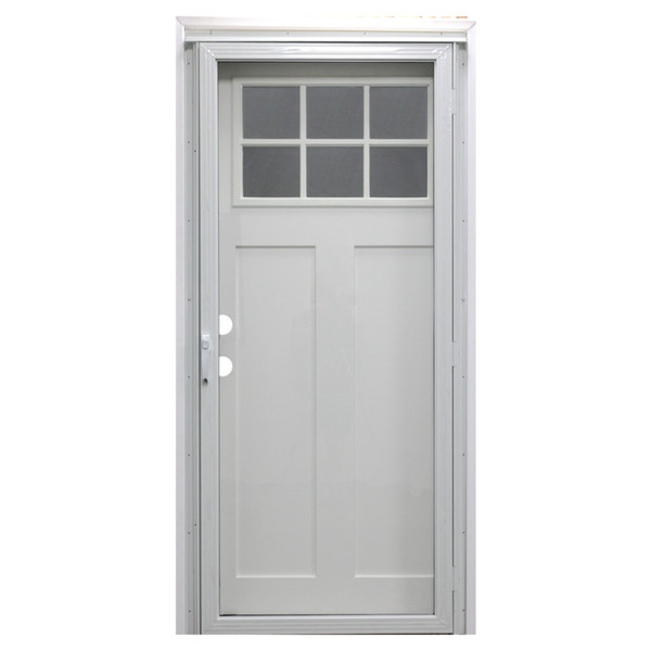 34" x 76" 6-Panel Fiberglass Combo Door - 6-Lite Window